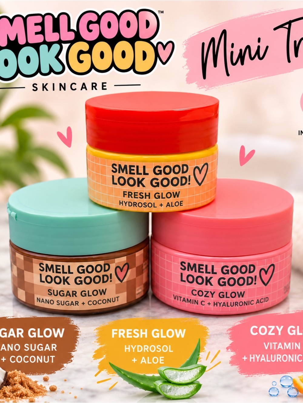 Smell Good Look Good Glow Face Wipes Mini Trio Fresh Sugar Cozy Glow-Bundle!
